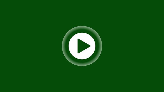 White play button icon animation with pulsing glowing waves on green screen background. Animation  media player play sign showing start, stream, and multimedia video on chroma key 4k stock video.