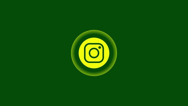 Yellow  Animation  Lime Green Pulsing Camera Icon inside Glowing Concentric Circles on Dark Green Background Motion Graphic for Social Media, Photography Logo, and  Button 4k stock  video.