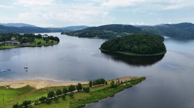 Aerial view of Lake Roznow (Jezioro Roznowskie), Poland