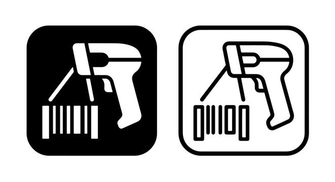 Barcode scanner icon set in solid and outline style with shopping, business