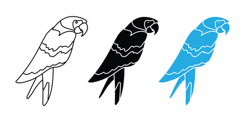 Parrot Vector Icon Set, Tropical Parrot and Cockatoo Outline and Silhouette Collection for Exotic Bird, Wildlife and Nature Design Isolated on White Background © Firoz Art Studio99