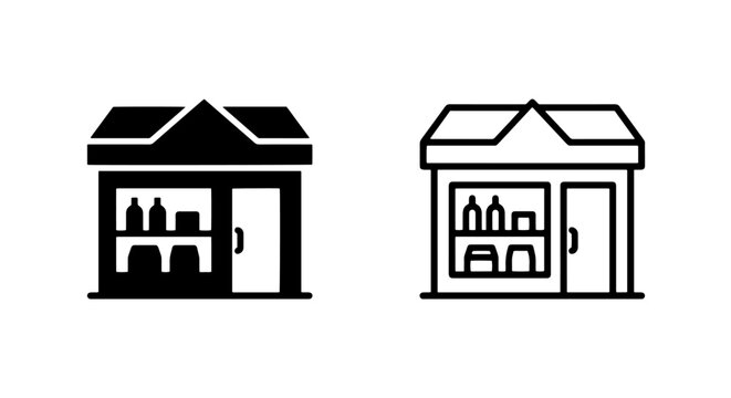 Convenience store shop front icons for retail business with business