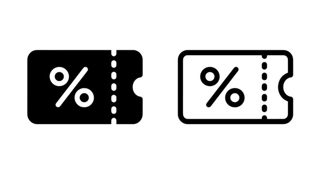 Discount coupon tag icon set in bold and outline styles with discount