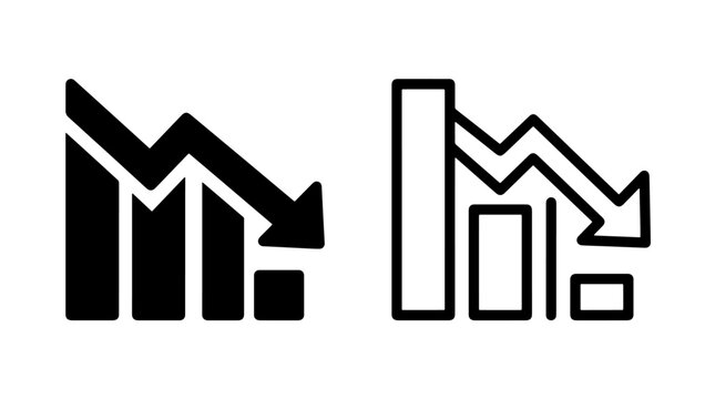 Descending bar graph financial icons in solid and outline style