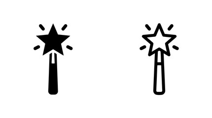 Solid and outline magic wand icons with glowing star top, illustration © MdDelowar