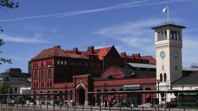 Historic brick building of Malmo Central Station, Sweden