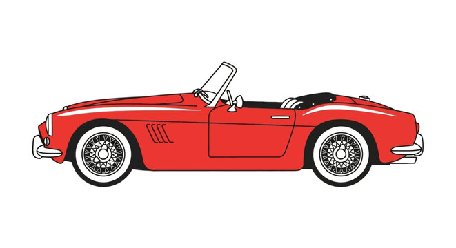 Red classic sports roadster convertible in profile view