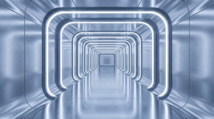Futuristic Metal Corridor with White Neon Light Frames © T2T STUDIO