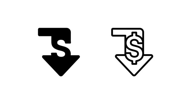 Price reduction financial icon set with decrease business discount
