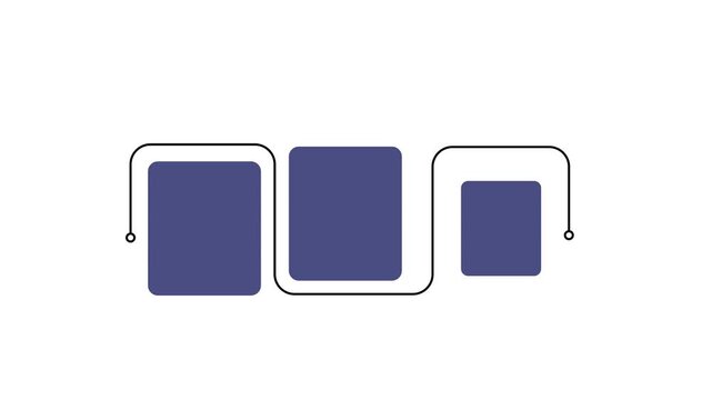 Blue Square infographic 3 steps template animation, sequence options HD video, process layout empty design element, animated blank diagram visualization motion graphics on transparent background