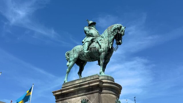 Close up of King Charles X Gustav statue in Malmo city, Sweden