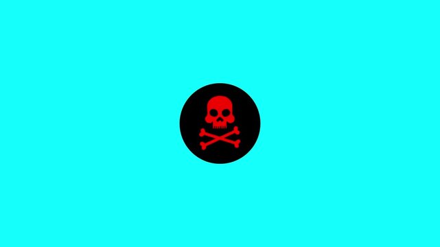 skull Danger sign animation.green background.chroma key