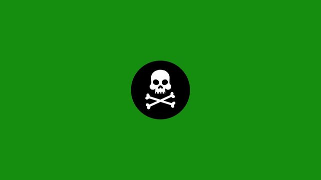 skull Danger sign animation.green background.chroma key
