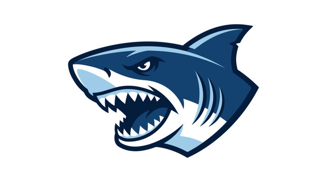 Aggressive Shark Mascot Illustration Featuring Sharp Teeth and Dynamic Blue Tones for Sports Team Branding