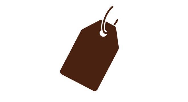 A simple brown paper price tag icon isolated on a clean white background