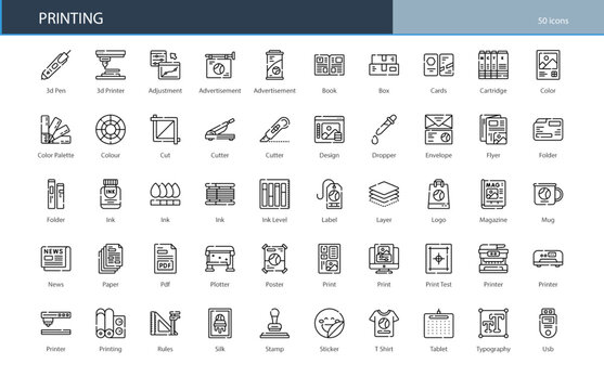 Printing Press Publish Paper Ink Icon Set