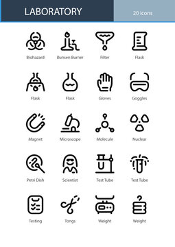 Laboratory Science Research Chemistry Experiment Icon Set