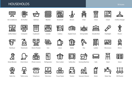Households Home Appliance Domestic Living Icon Set