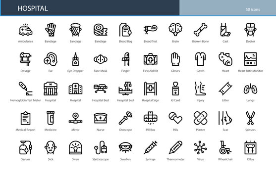 Hospital Medical Health Building Emergency Icon Set