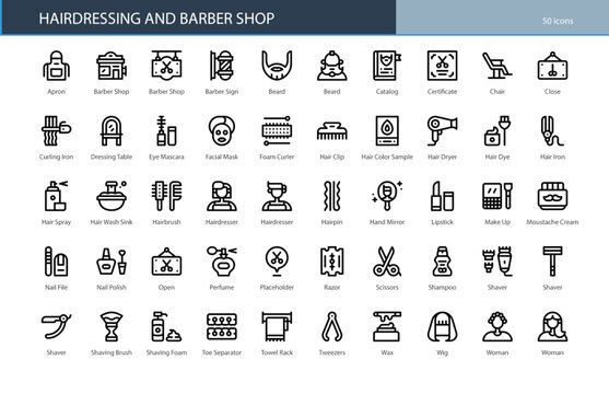 Hairdressing Barber Shop Salon Grooming Icon Set