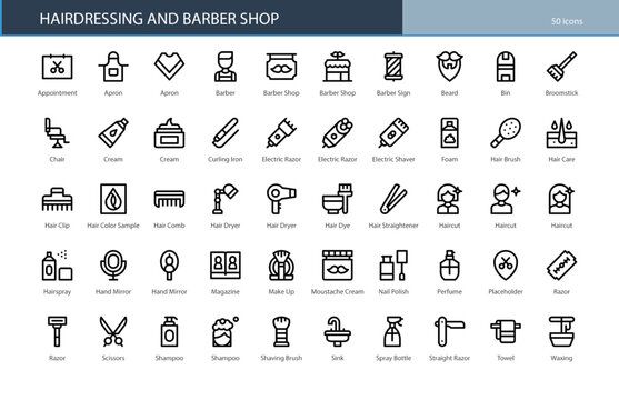 Hairdressing Barber Shop Salon Grooming Icon Set