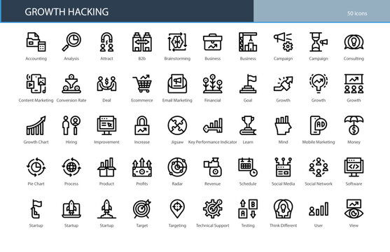 Growth Hacking Marketing Strategy Digital Icon Set