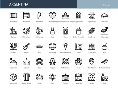 Argentina South America Culture Travel Icon Set
