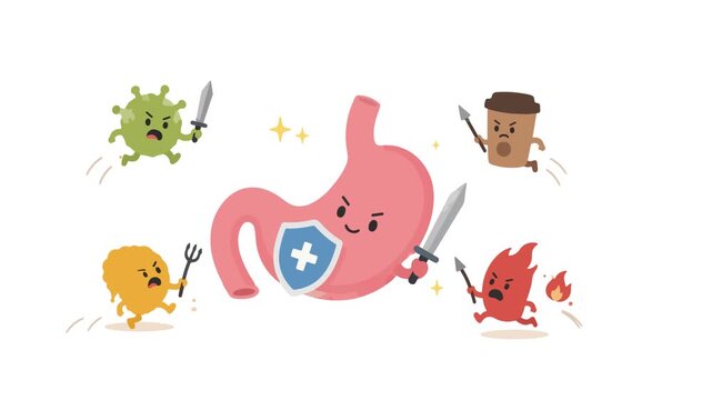 Stomach Health and Immunity Concept Illustration with Cute Cartoon Organ