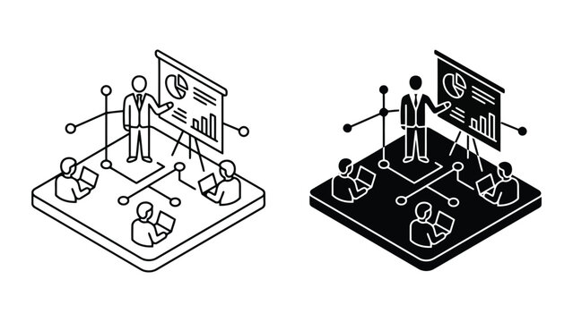 Professional business presentation team meeting isometric data analysis