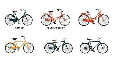 Obraz premium Collection of vintage and classic city bicycles in various colors