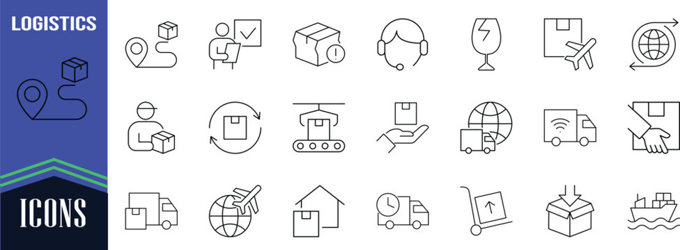 Global shipping logistics vector icons. package icon set, truck icon set, globe icon set