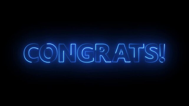 Bright neon animation in congratulations text congrats.