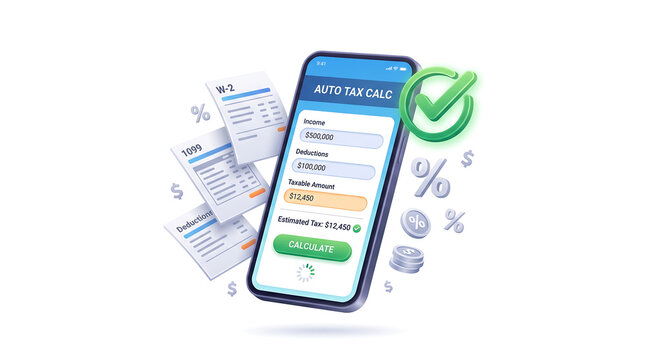 Automated tax calculator mobile application concept vector illustration