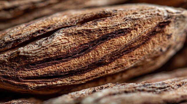 Dried almond shell pitted surface close up