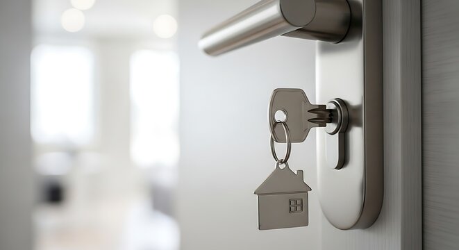 Modern Door Handle with Key and House Keychain