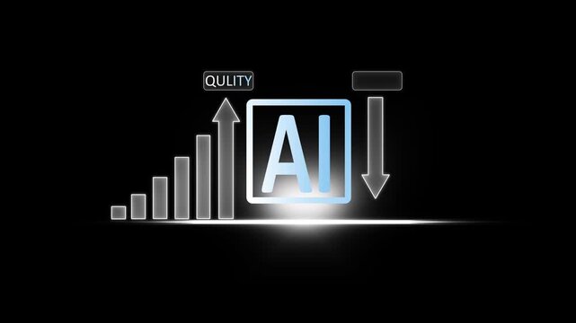 AI powered business optimization, Cost reduction and Quality control, Artificial Intelligence driven automation optimizes workflows, Improves quality, ai graph cost and quality .4k motion video.