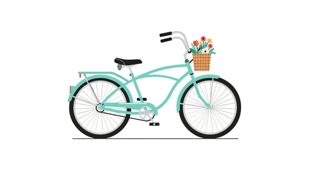 Fototapeta premium Mint green vintage cruiser bicycle with a colorful flower basket