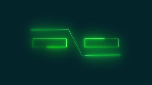 Abstract green neon lines forming infinity symbol shape with dynamic movement on dark background technology concept.