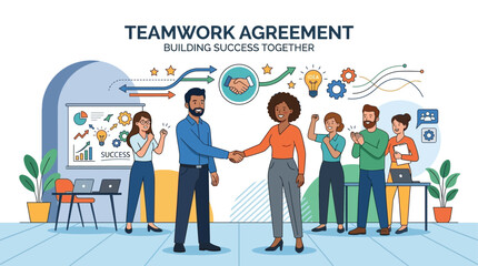 Naklejka premium Vector illustration celebrates Labor Day with worker productivity concept on a teamwork agreement