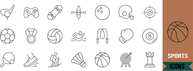 Sports and activities vector icons. basketball icon set, volleyball icon set, skateboard icon set © Mim