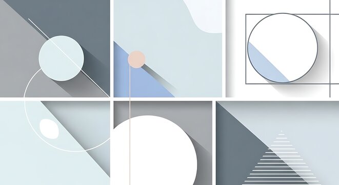 Abstract Geometric Panels with Circles Squares and Triangles in Muted Tones