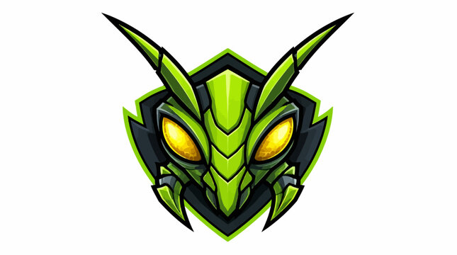 Green Mantis Insect Head Emblem Logo Design.