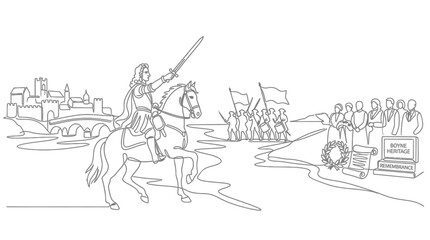 Obraz premium King William III on Horseback Leading Troops Across River, Historical Battle Scene