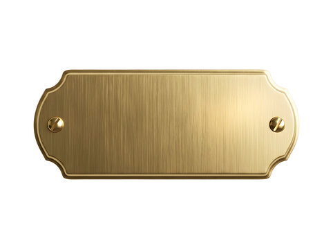 Brushed gold metal plaque isolated on transparent background