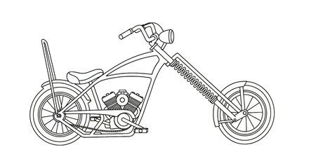 Minimalist line art of a custom chopper motorcycle © lamiring