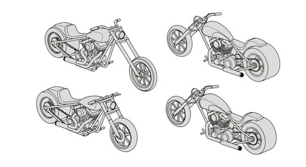 Custom chopper motorcycle outlines from multiple perspectives © bella