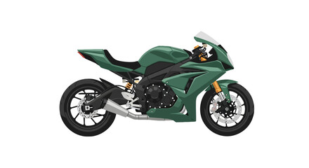 Obraz premium Side view of a dark green high performance sport motorcycle