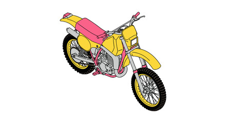 Obraz premium Colorful yellow and pink motocross dirt bike in isometric view