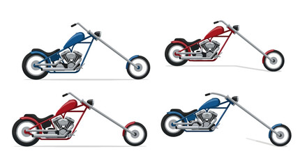Custom chopper motorcycles set in red and blue © bella