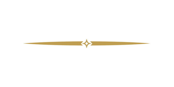 Elegant gold decorative divider with a central star element, isolated on transparent background
